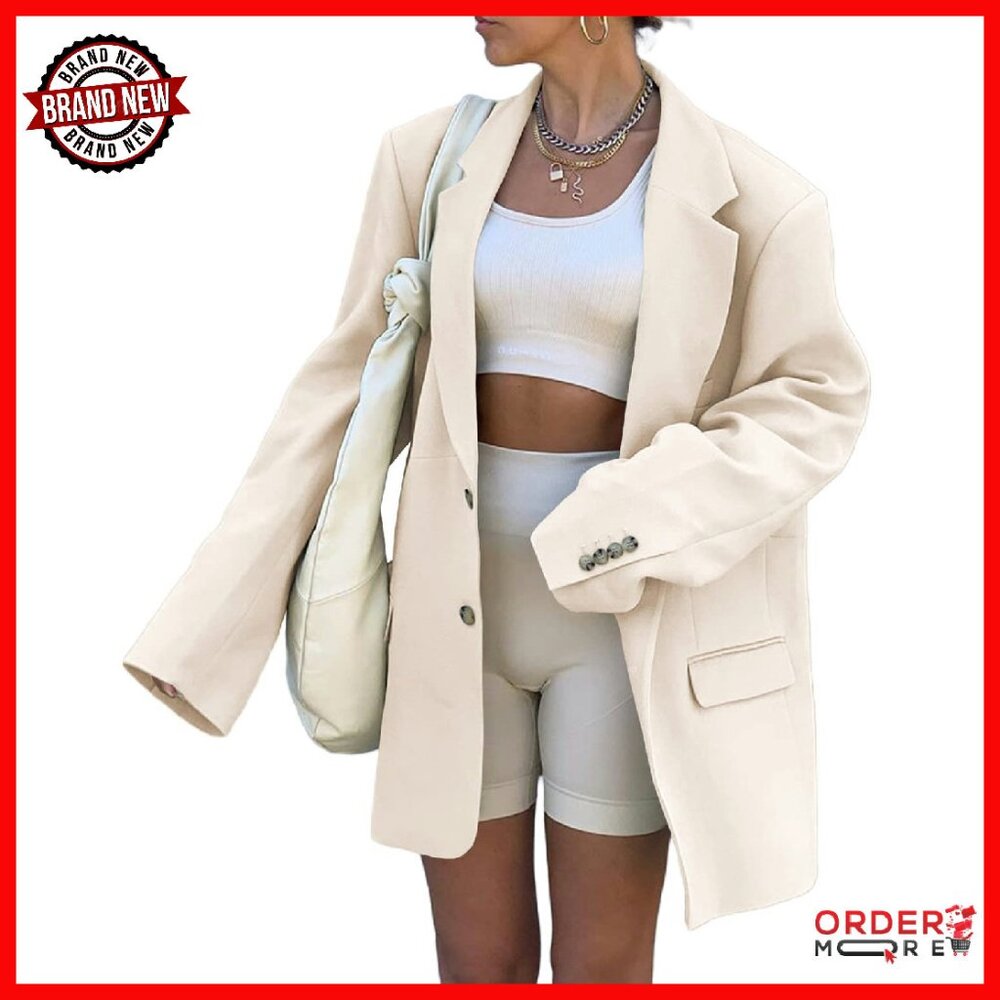 Oversized Lapel Blazer Long Sleeve Open Front Office Jacket Polyester Spandex